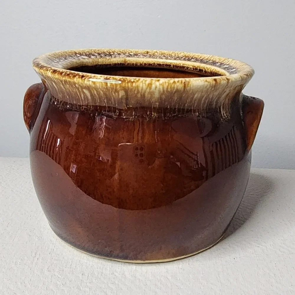Vintage Hull Pottery Brown Drip Oven Proof Individual Bean Pot No Lid
